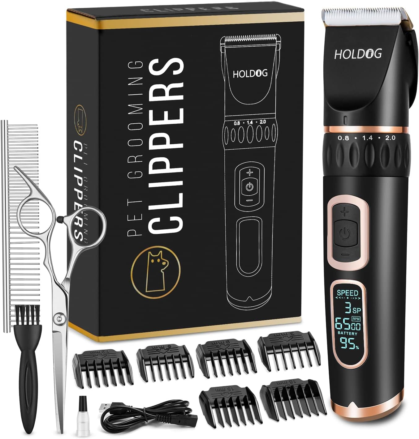 Dog Clippers Professional Heavy Duty Grooming Clipper 3-Speed Low Noise High Power Rechargeable Cordless Pet Tools for Small & Large Dogs Cats Pets with Thick Coats