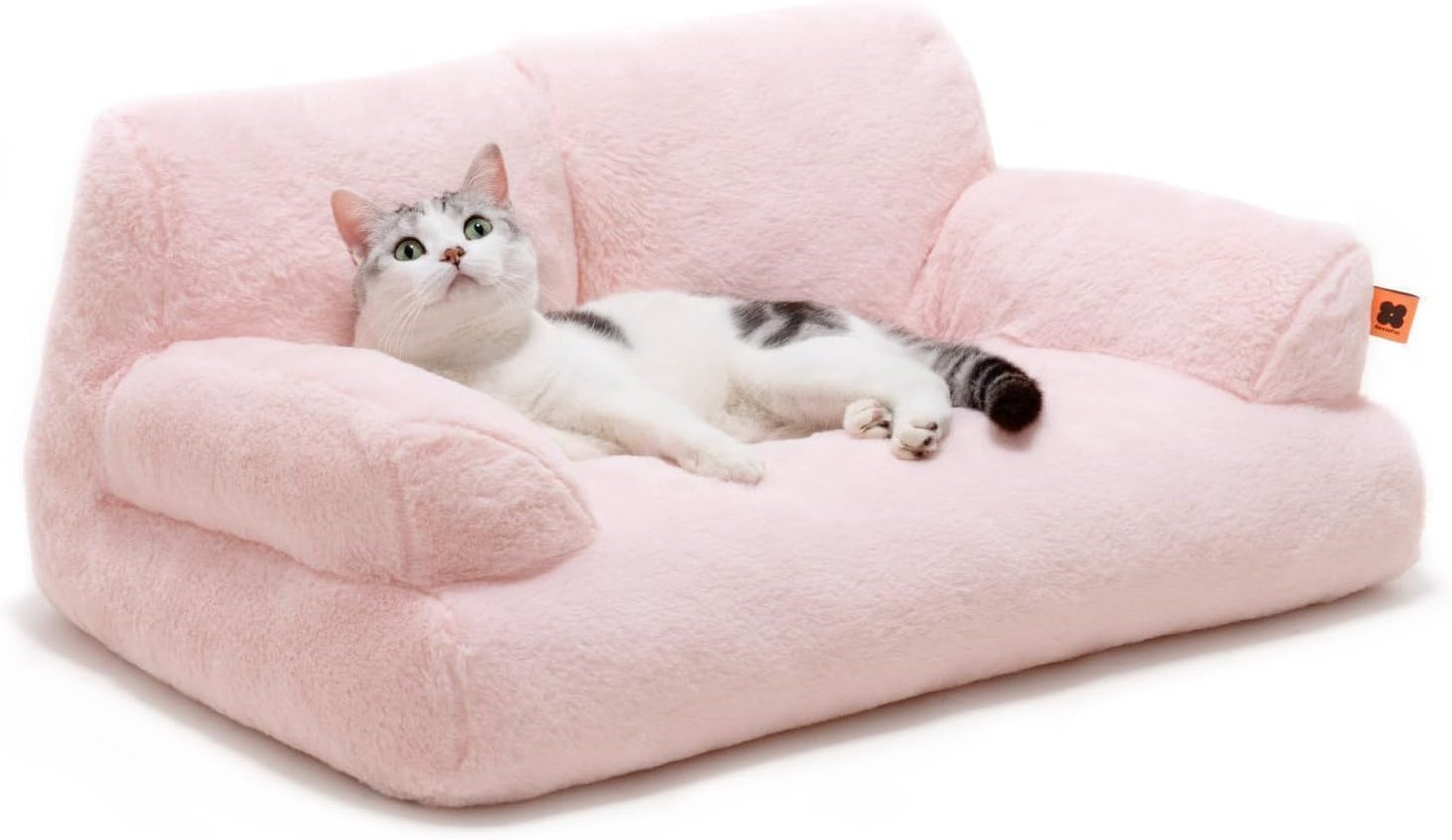 Pet Couch Bed, Washable Cat Beds for Medium Small Dogs & Cats up to 25 Lbs, Dog Beds with Non-Slip Bottom, Fluffy Cat Couch, 26×19×13 Inch