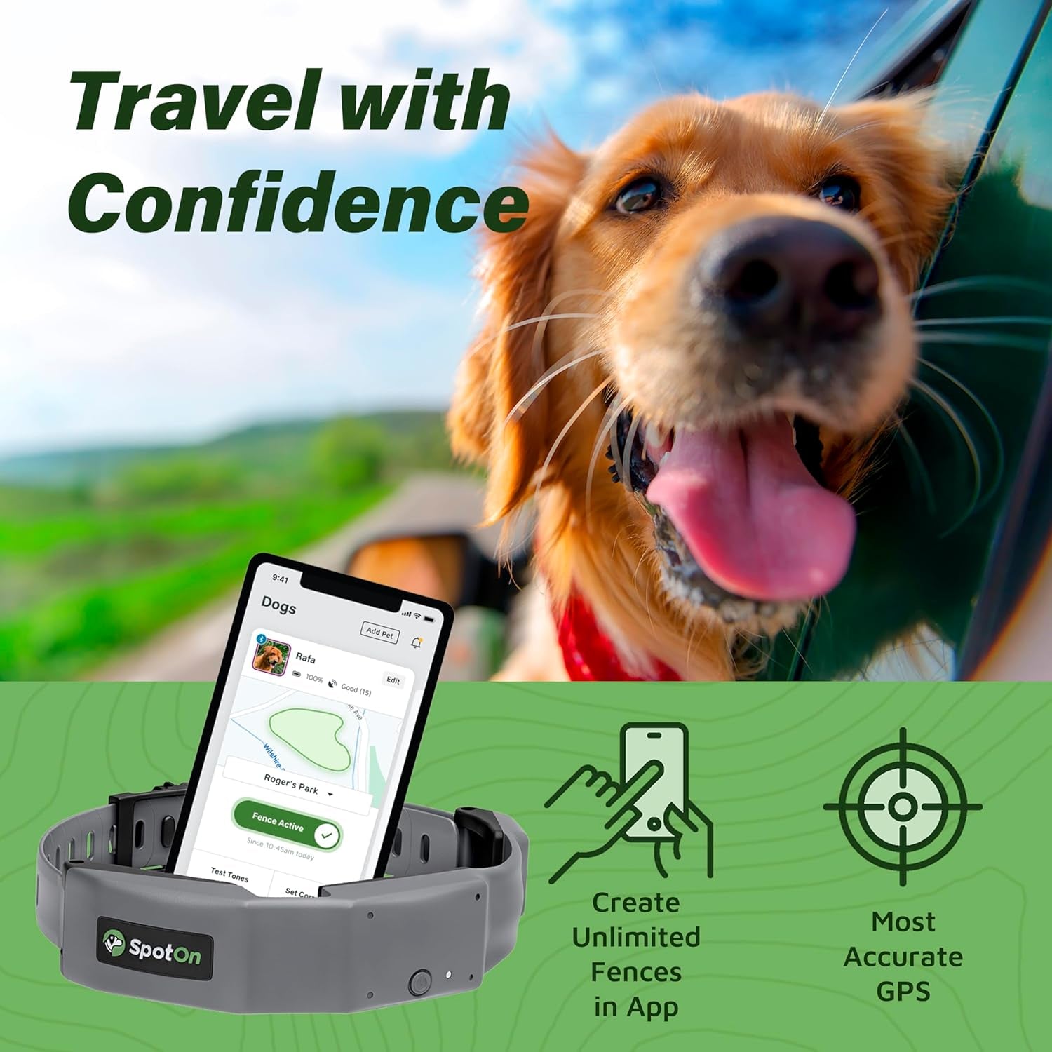 Longer Battery Life,  GPS Dog Fence, App Based Wireless Dog Fence Collar, Waterproof, Accurate & Reliable GPS Dog Fence System, Virtual Dog GPS Tracker for All Terrain Large/All Carriers