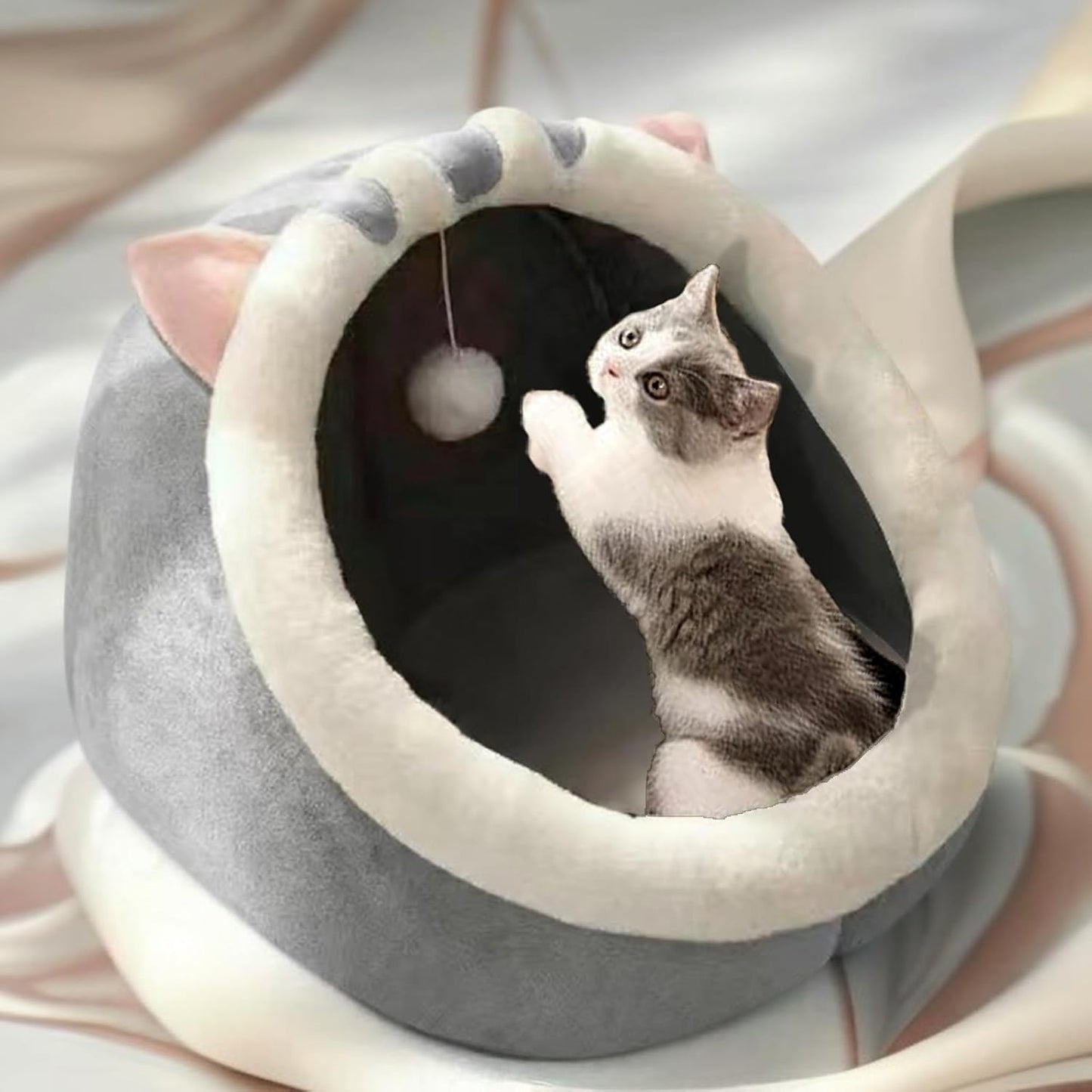 Cat Beds for Indoor Cats, Semi-Enclosed All-Season Pet Bed Cat Bed, round Short Plush Cat Tent, Soft and Comfortable Large Space More Suitable for Dogs Cats Sleeping Cat House