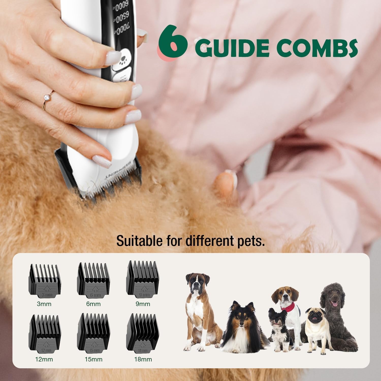 Dog Clippers for Grooming - Cordless Dog Grooming Clippers for Thick Coats - Rechargeable Dog Hair Trimmer Low Noise Dog Shaver Clippers Quiet Hair Clippers for Dogs Cats Pets