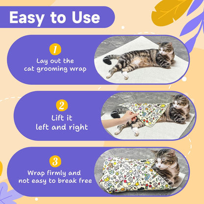 Cat Wrap for Clipping Nails, Self Adherent Soft Cat Grooming Wrap to Prevent Cats from Biting and Scratching People, Cat Restraint Wrap for Medicine Nail Clipping Ear Cleaning Teeth Brushing(Large)