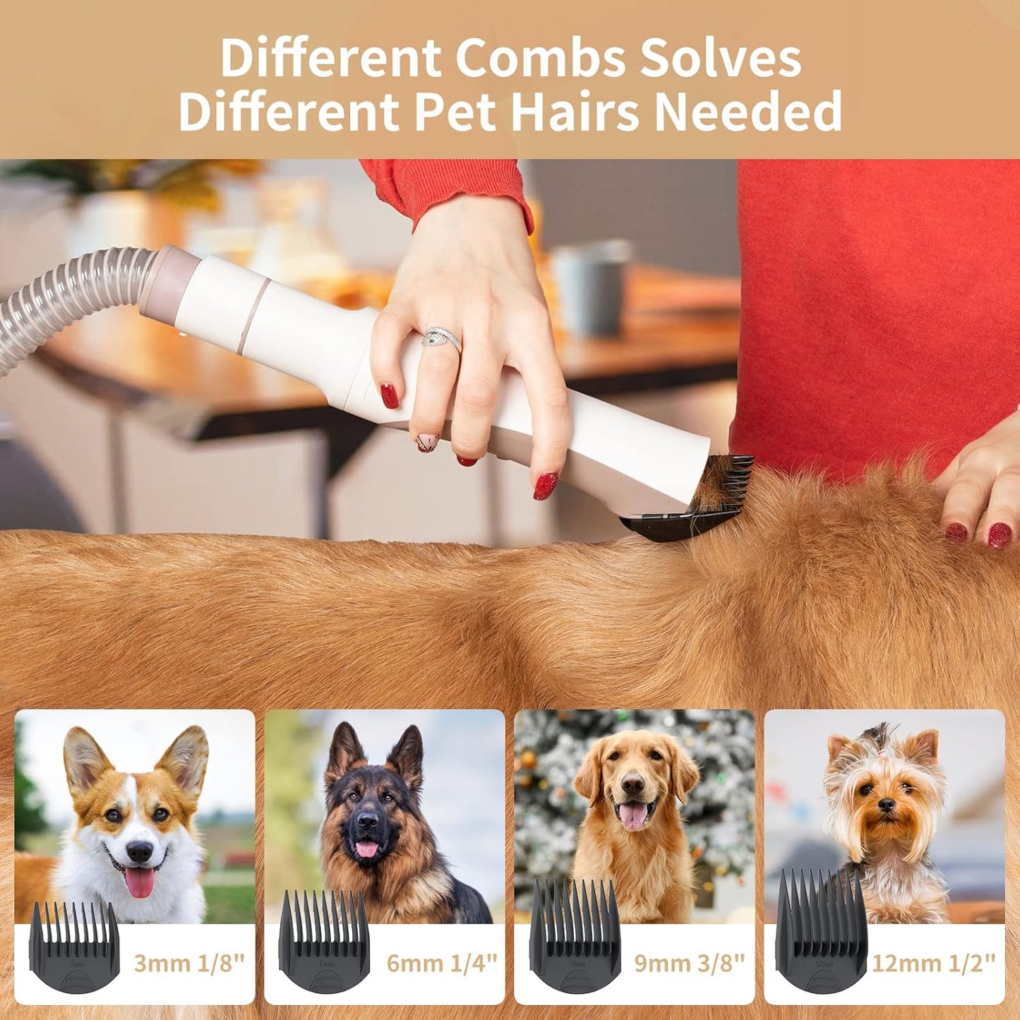 P17 Dog Grooming Kit 400W, 6-In-1 Function, 3 Speed Settings, for Pet Grooming, Shaving, and Vacuuming, Quiet Design for Trimming Cat and Dog Hair, Vacuum Suction Removes 99% of Pet Hair