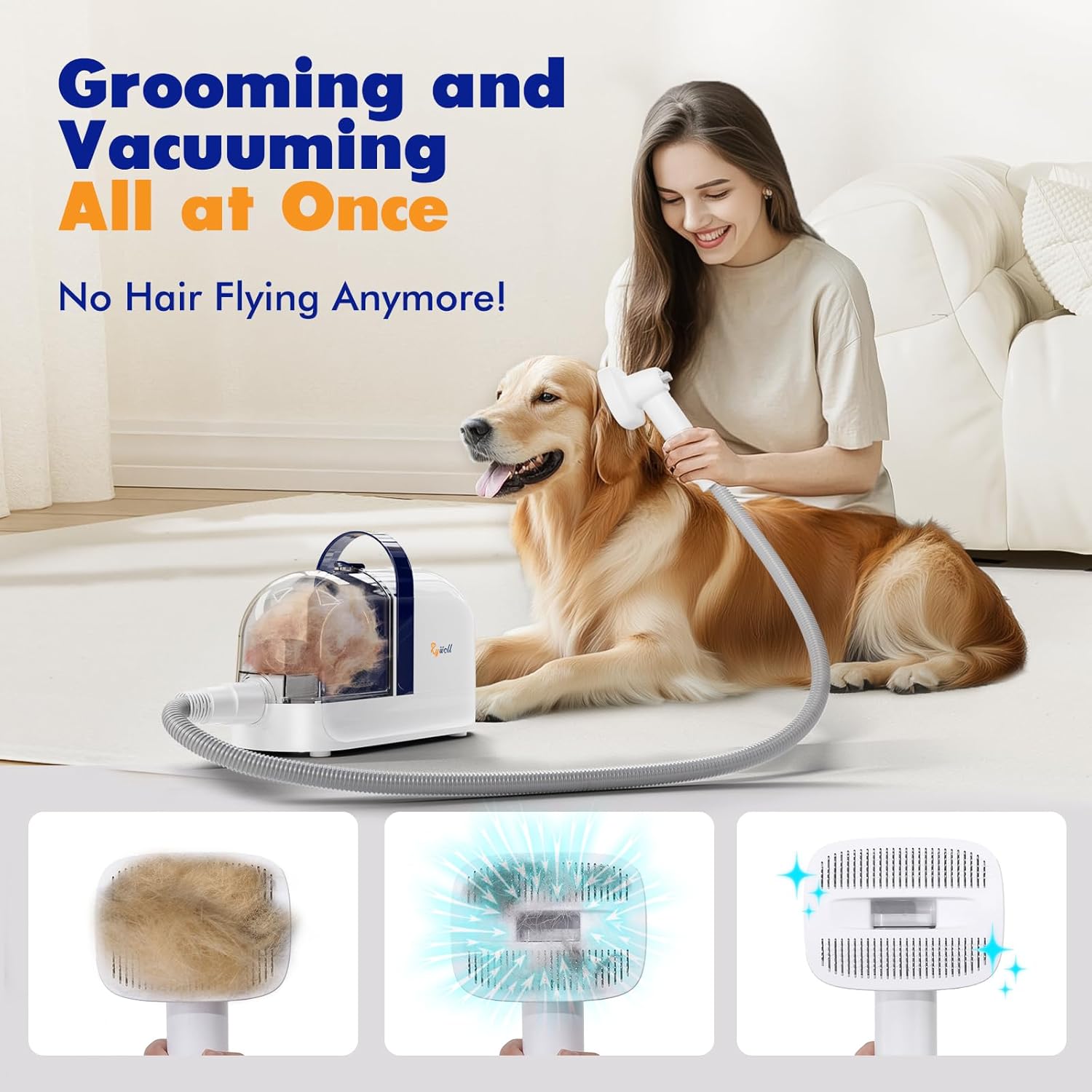 Dog Grooming Kit, Dog Grooming for Shedding with 3 Grooming Tools,1.5L Dog Grooming Vacuum Kit,Low Noise Dog Grooming Kit with HEPA Filter Advanced Filtration System