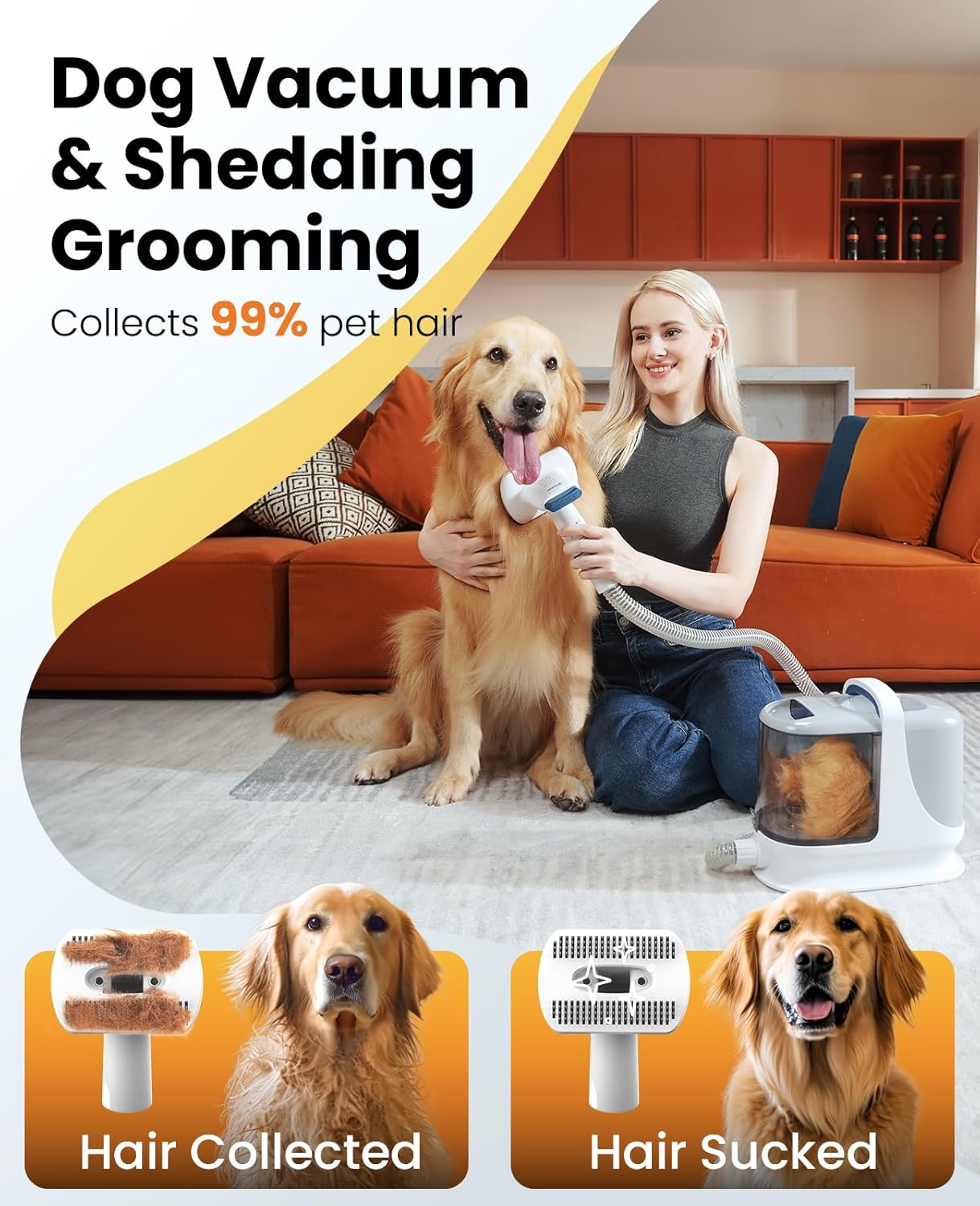 Dog Grooming Vacuum, 13000Pa Powerful Dog Hair Vacuum with Dog Clippers & Shedding Brush 7 Grooming Tools Dog Grooming Kit, 3L Dust Cup Pet Grooming Vacuum Quiet, 3 Suction Levels, BM3