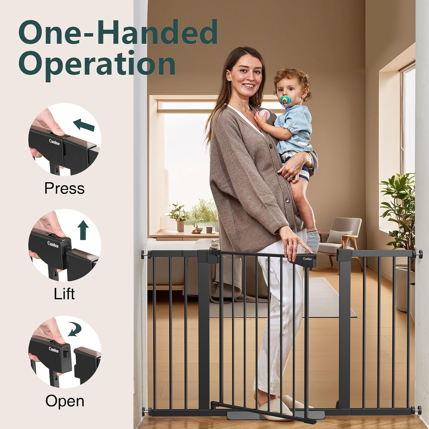 29.7-51.5" Baby Gate Extra Wide, Safety Dog Gate for Stairs Easy Walk Thru Auto Close Pet Gates for the House, Doorways, Child Gate Includes 4 Wall Cups, Black-Mom'S Choice Awards Winner