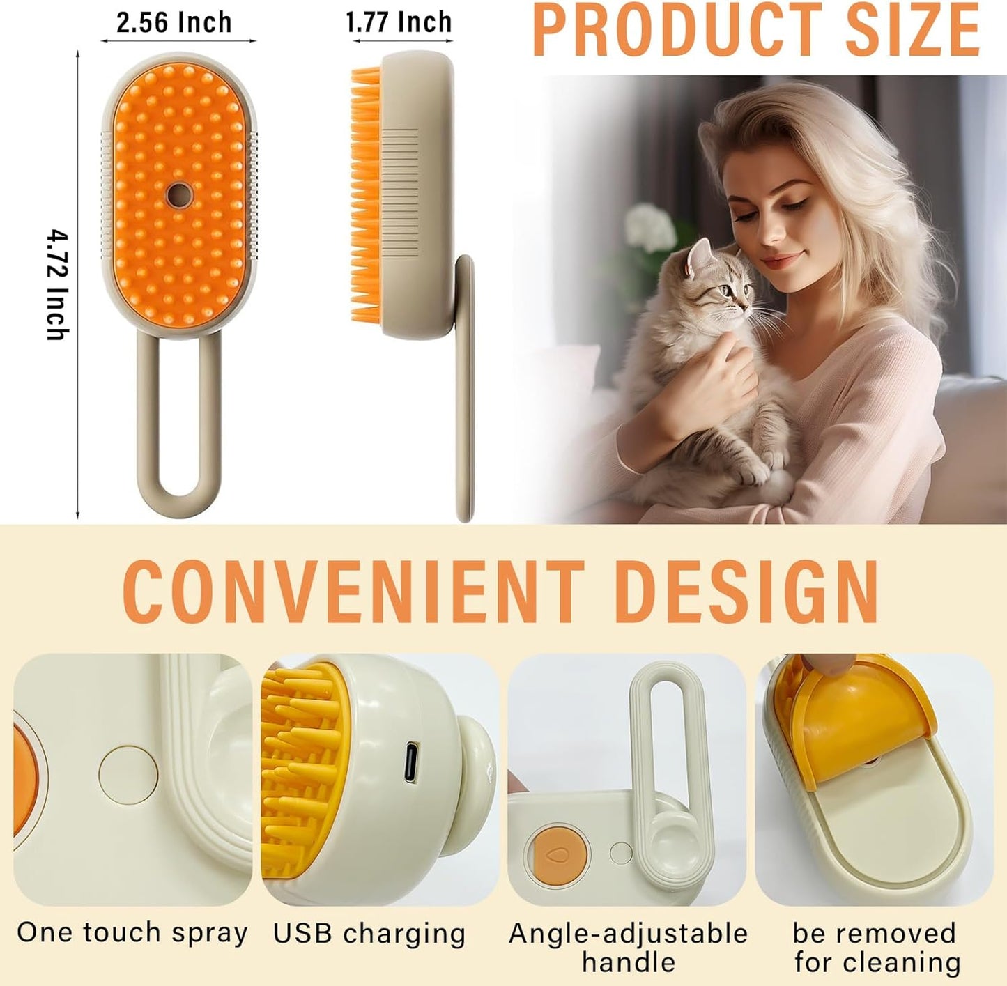 Cat Steam Brush, 3 In1 Steamy Cat Brush for Massage, Self Cleaning Steam Cat Brush for Removing Tangled and Loose Hair