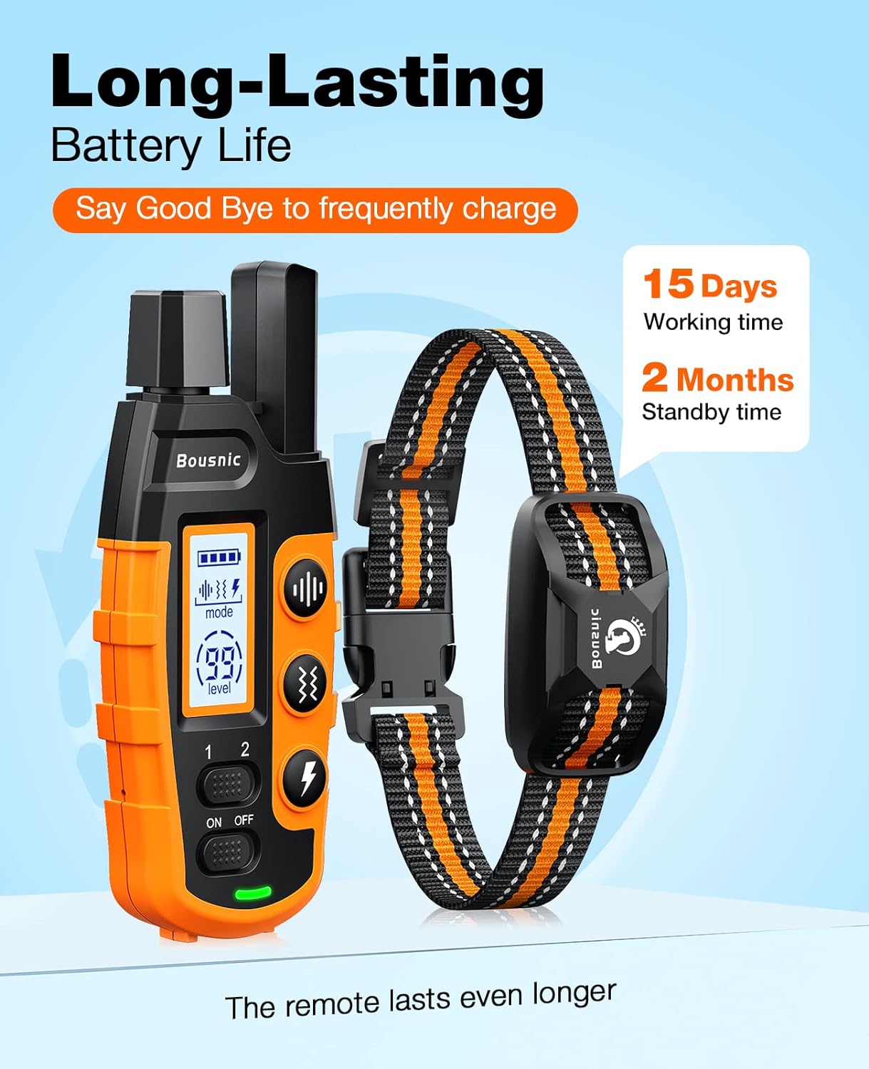 Dog Shock Collar - 3300Ft Dog Training Collar with Remote for 5-120Lbs Small Medium Large Dogs Rechargeable Waterproof E Collar with Beep (1-8), Vibration(1-16), Safe Shock(1-99) (Orange)