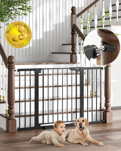 29.7-51.5" Baby Gate Extra Wide, Safety Dog Gate for Stairs Easy Walk Thru Auto Close Pet Gates for the House, Doorways, Child Gate Includes 4 Wall Cups, Black-Mom'S Choice Awards Winner