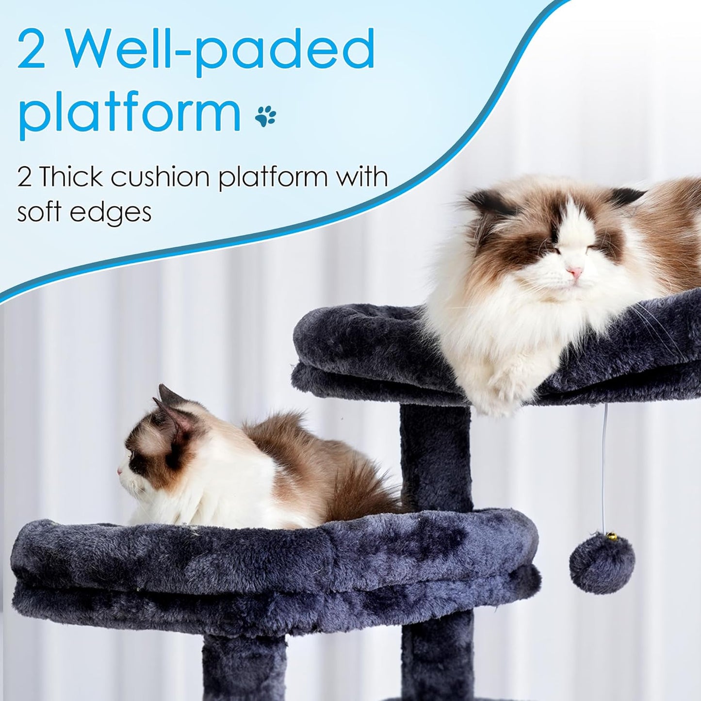 Cat Tree, 74 Inches Multi-Level XL Large Cat Tower for Indoor Cats with Three Cat Condos, Two Large Top Decks and Cat Hairbrushfor Kittens, Cats and Pets, Smoky Gray MPJ035-MG