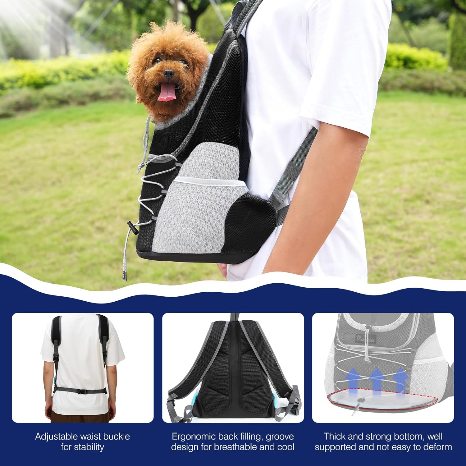 Pet Dog Carrier Backpack, Puppy Dog Travel Front Carrier for Small Medium Dogs Cats, Adjustable Breathable Dog Carrying Backpack with Safety Strips for Hiking, Walking (Black S up to 5 Lbs)