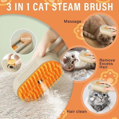 Cat Steam Brush, 3 In1 Steamy Cat Brush for Massage, Self Cleaning Steam Cat Brush for Removing Tangled and Loose Hair