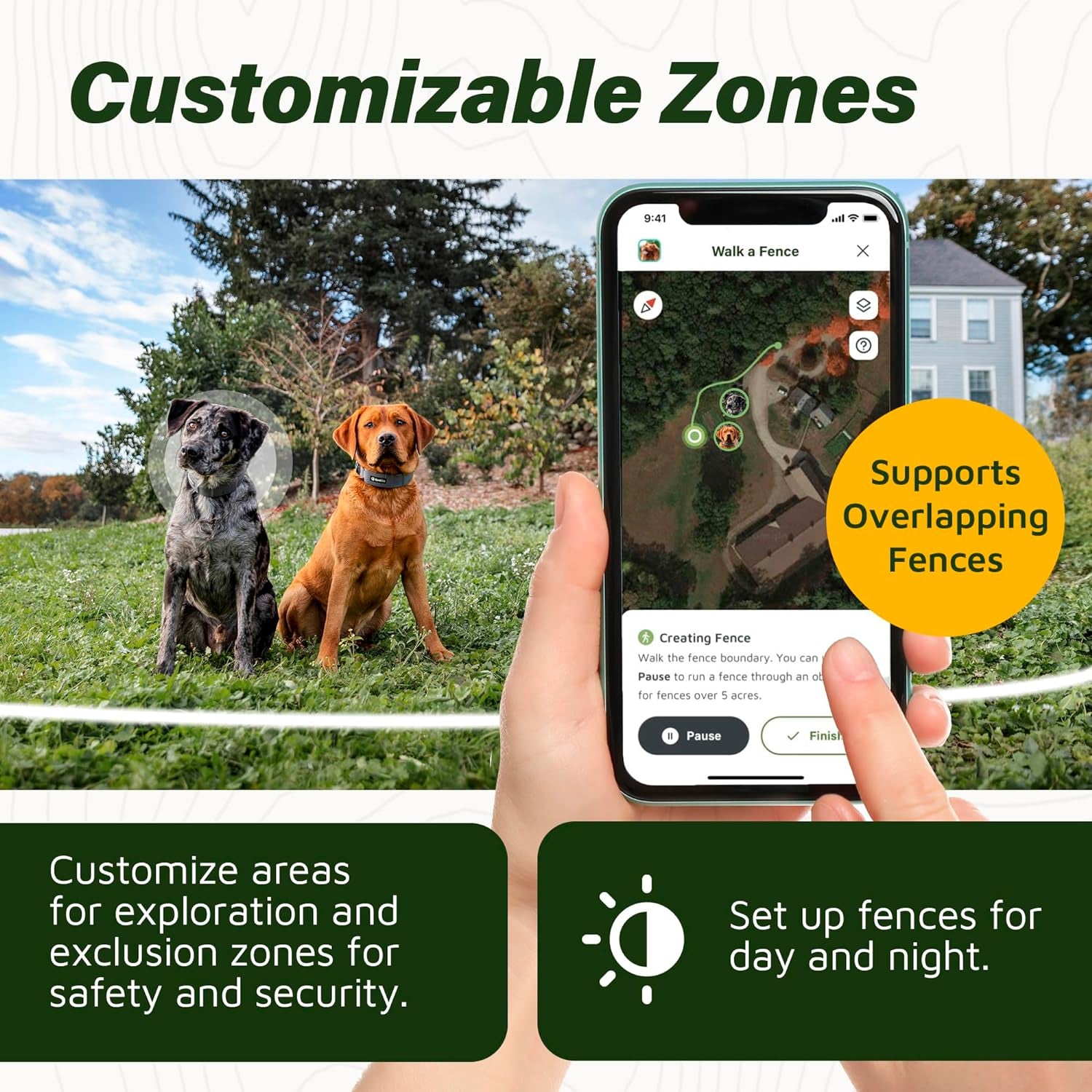 Longer Battery Life,  GPS Dog Fence, App Based Wireless Dog Fence Collar, Waterproof, Accurate & Reliable GPS Dog Fence System, Virtual Dog GPS Tracker for All Terrain Large/All Carriers