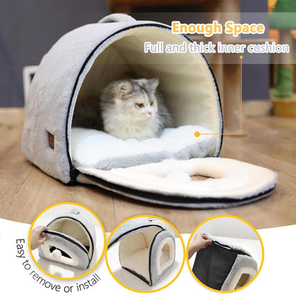 Cat Bed for Indoor Cats，Foldable Cat Cave，Anti-Slip & Water-Resistant Bottom，Cat Houses for Indoor Cats or Small Dogs, Kitten Tent, Rabbit Bed，Cat Beds & Furniture