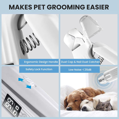 2-In-1 Dog Nail Clippers Dog Nail Grinder Electric Pet Nail Trimmers with 2 LED Lights, Cordless Pet Nail Clippers Battery Rechargeable Quiet Pet Nail Grinder for Dogs, Cats, Large Dogs