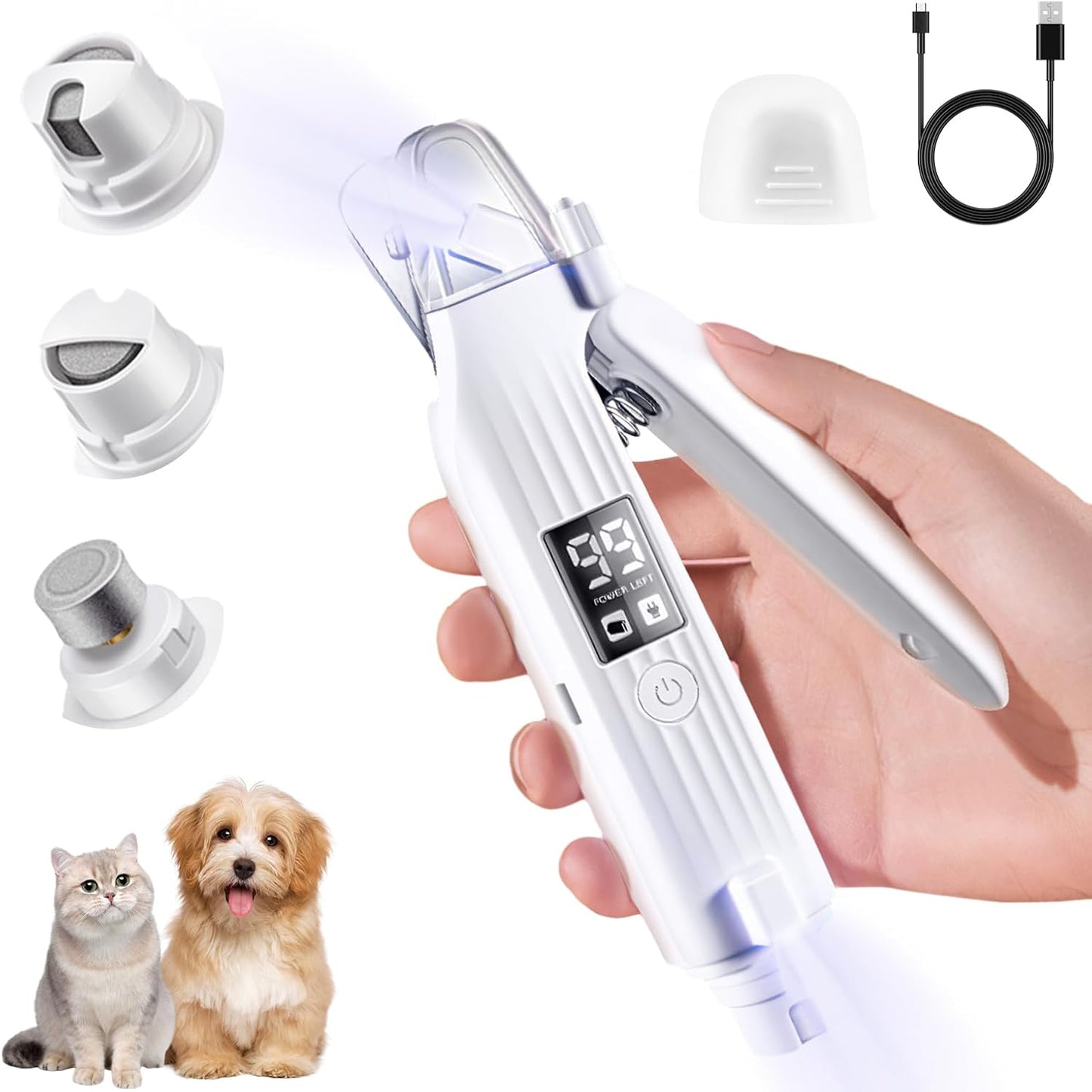 2-In-1 Dog Nail Clippers Dog Nail Grinder Electric Pet Nail Trimmers with 2 LED Lights, Cordless Pet Nail Clippers Battery Rechargeable Quiet Pet Nail Grinder for Dogs, Cats, Large Dogs