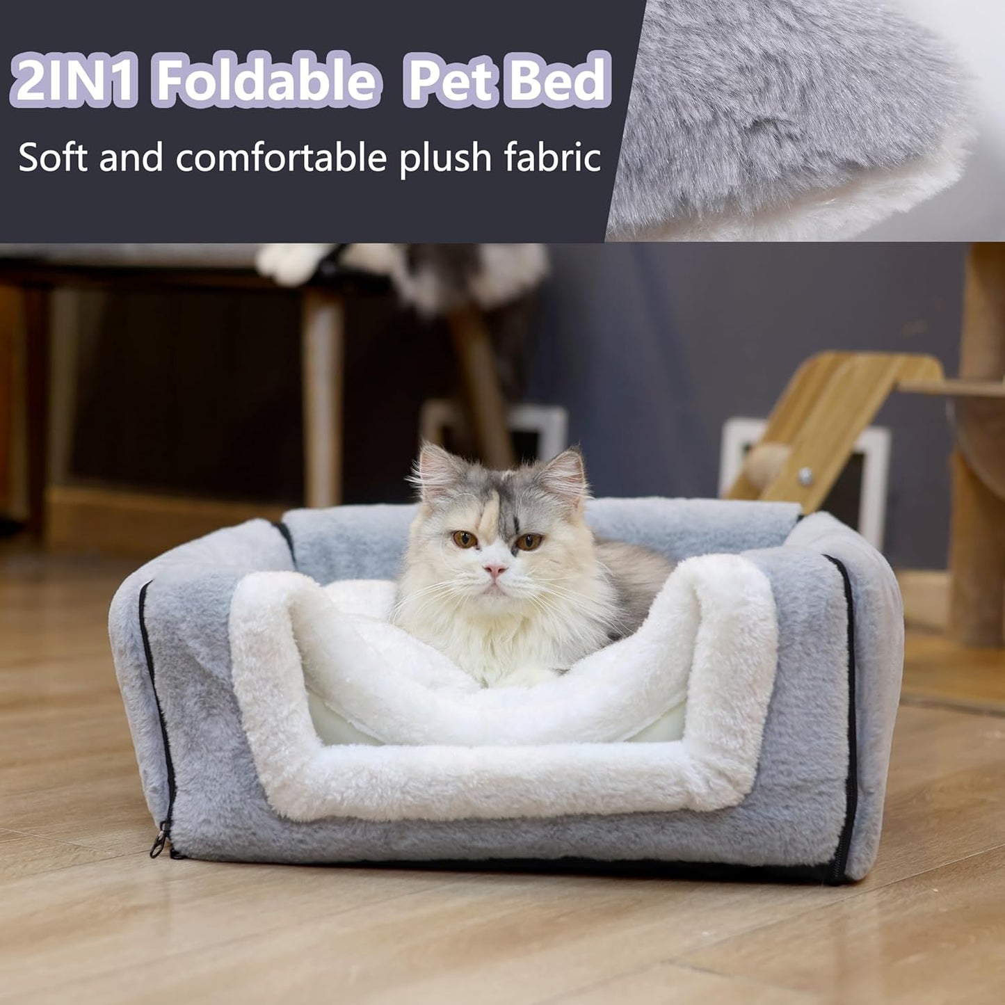 Cat Bed for Indoor Cats，Foldable Cat Cave，Anti-Slip & Water-Resistant Bottom，Cat Houses for Indoor Cats or Small Dogs, Kitten Tent, Rabbit Bed，Cat Beds & Furniture