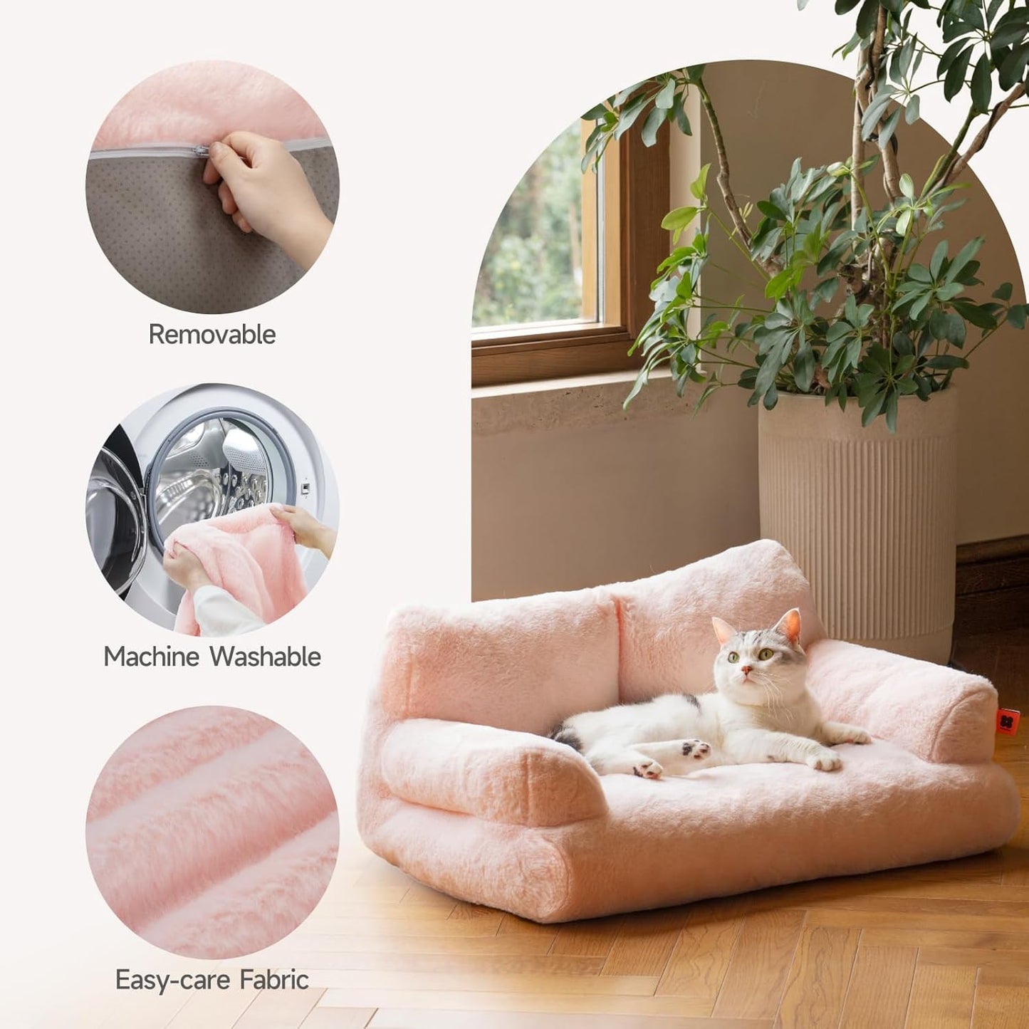 Pet Couch Bed, Washable Cat Beds for Medium Small Dogs & Cats up to 25 Lbs, Dog Beds with Non-Slip Bottom, Fluffy Cat Couch, 26×19×13 Inch