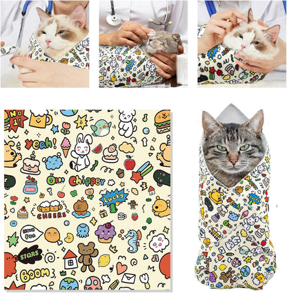 Cat Wrap for Clipping Nails, Self Adherent Soft Cat Grooming Wrap to Prevent Cats from Biting and Scratching People, Cat Restraint Wrap for Medicine Nail Clipping Ear Cleaning Teeth Brushing(Large)