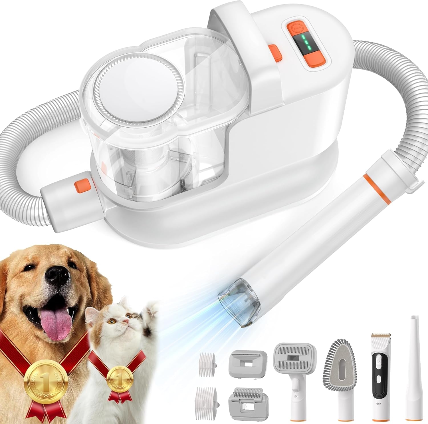 Pet Grooming Kit, 6-In-1 Dog Grooming Vacuum, 12000Pa Suction, 1.5L Capacity, Low Noise Pet Hair Vacuum Groomer for Dogs Cats Home Cleaning, Suction 99% Pet Hair, 6 Tool Grooming Kit, anti Shedding