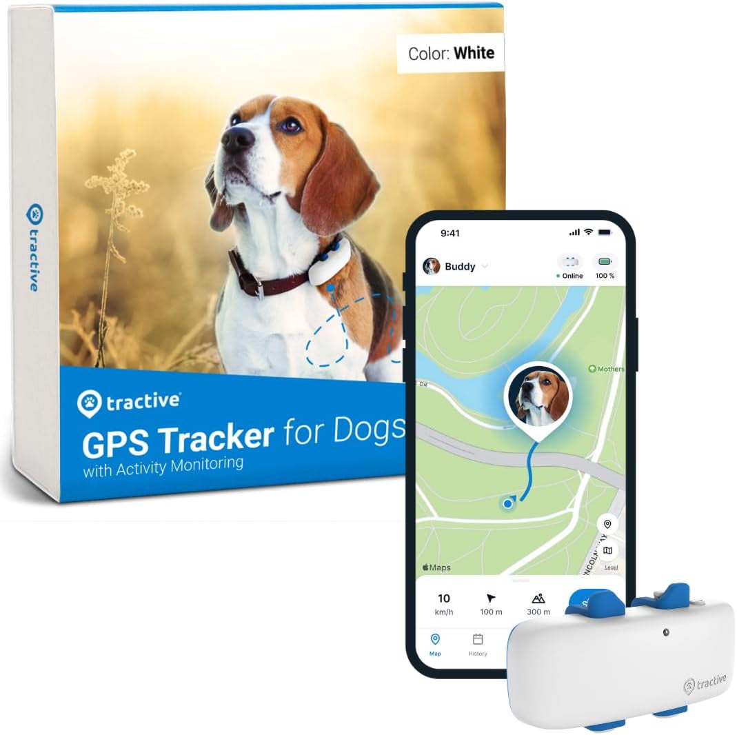 GPS Pet Tracker for Dogs - Waterproof, GPS Location & Smart Pet Activity Tracker, Unlimited Range, Works with Any Collar (White)