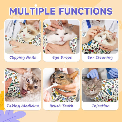 Cat Wrap for Clipping Nails, Self Adherent Soft Cat Grooming Wrap to Prevent Cats from Biting and Scratching People, Cat Restraint Wrap for Medicine Nail Clipping Ear Cleaning Teeth Brushing(Large)