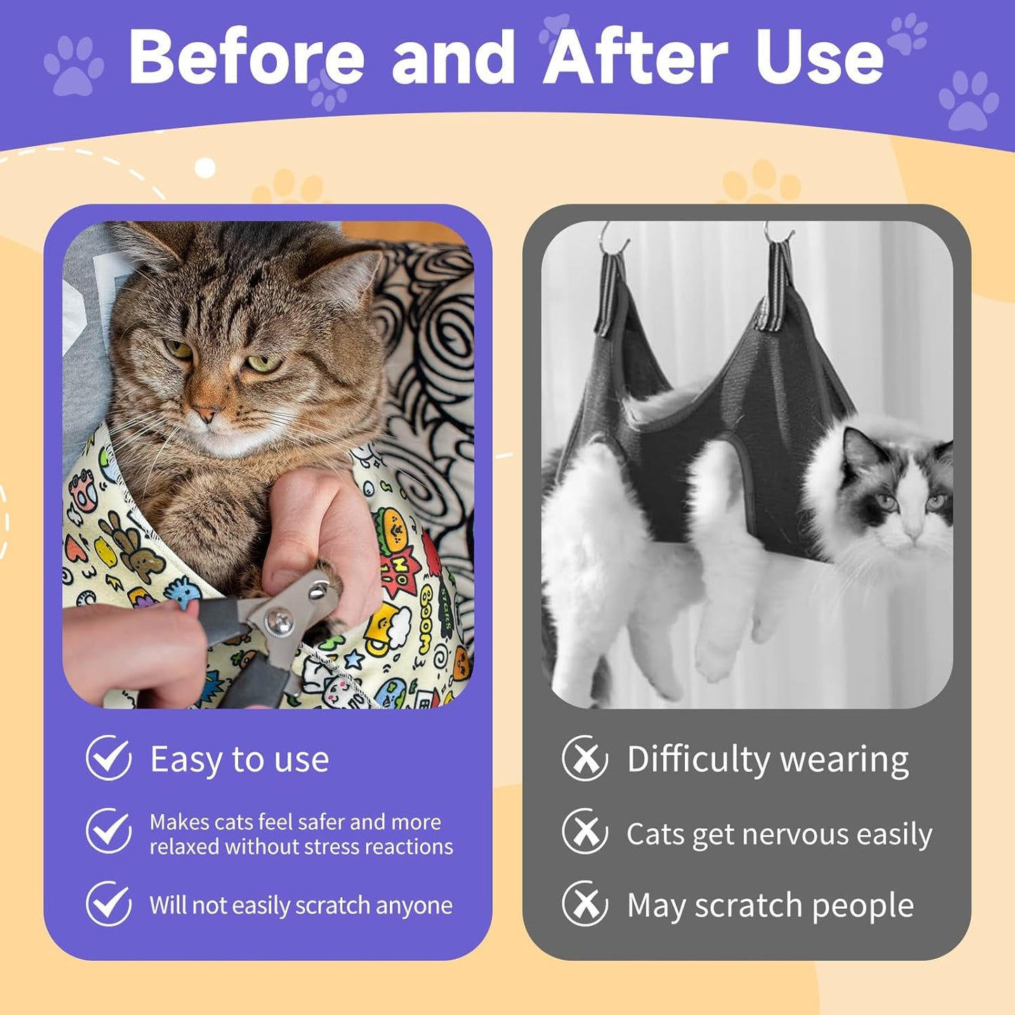 Cat Wrap for Clipping Nails, Self Adherent Soft Cat Grooming Wrap to Prevent Cats from Biting and Scratching People, Cat Restraint Wrap for Medicine Nail Clipping Ear Cleaning Teeth Brushing(Large)