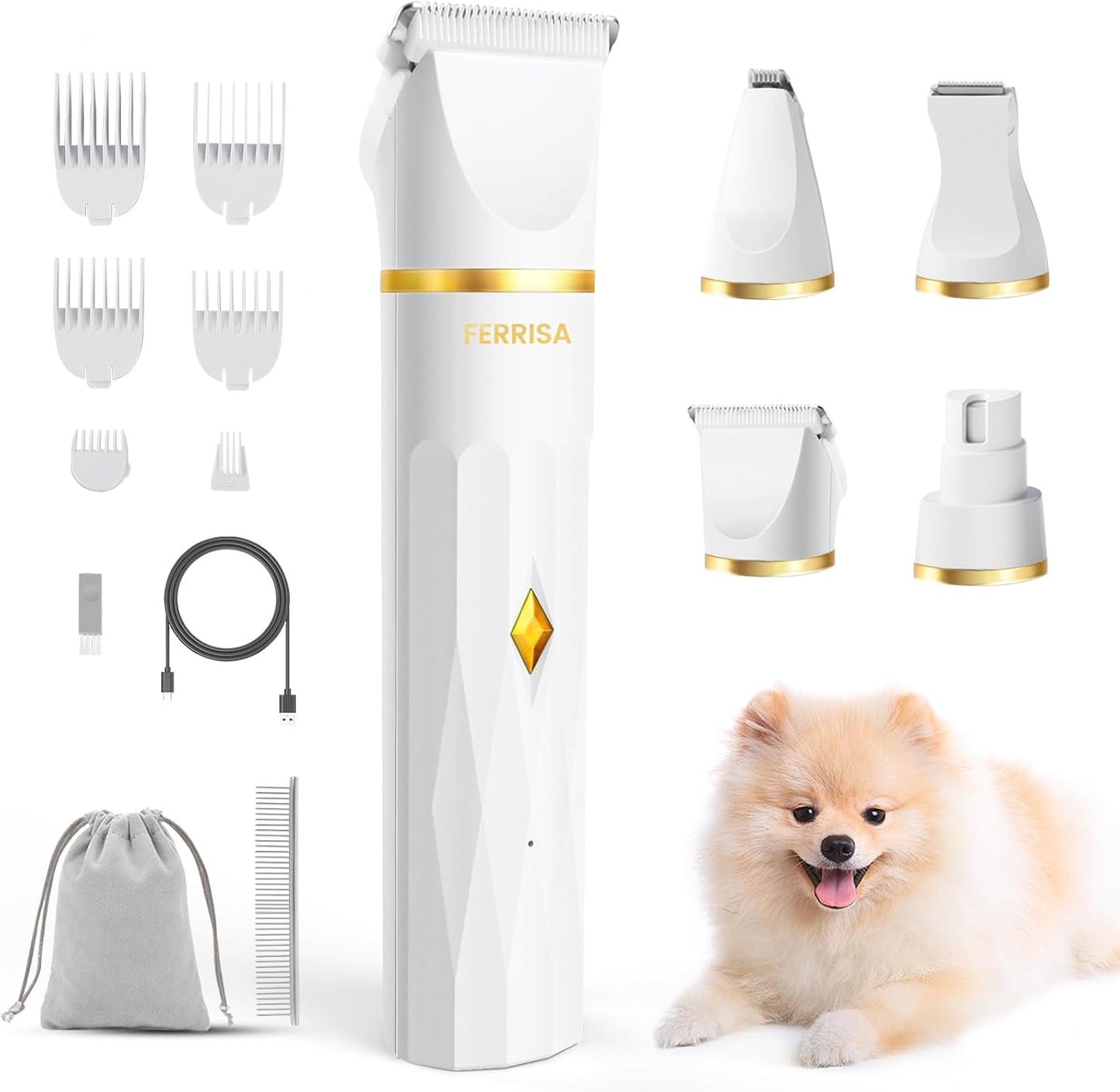 Dog Clippers, Dog Clippers Grooming Professional Dog Grooming Kit with 4 Blade Heads, Low Noise Small Pet Hair Remover for Pet Hair, Eyes, Ears, Face, Rump