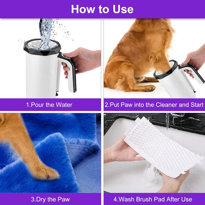 Rechargeable Automatic Dog Paw Cleaner, Dog Paw Washer Cup, 2 in 1 Portable Pet Paw Cleaner with Soft Silicone Brush, 7.4V High Power, Dog Foot Washer Suitable for Big Dog and Cat Grooming (Black)